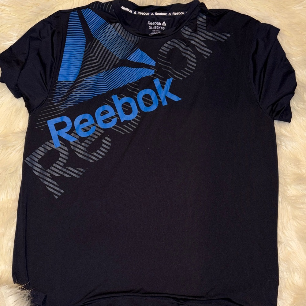 Reebok Men's Black Tee with Blue Accents